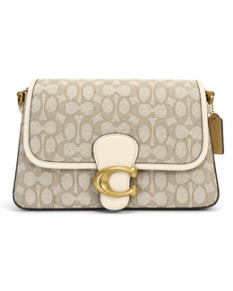 Coach Beige Monogram C-Clasp Shoulder Bag