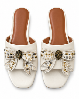 Kurt Geiger Ivory Embellished Bow Slide Sandals
