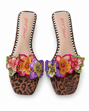 Betsey Johnson Leopard Floral Embellished Slide Sandals