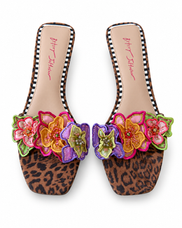 Betsey Johnson Leopard Floral Embellished Slide Sandals