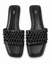 Zara Black Woven Slide Sandals