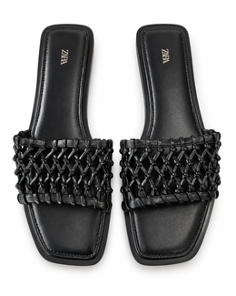 Zara Black Woven Slide Sandals