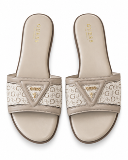 Guess Beige Monogram Slide Sandals