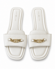 Tommy Hilfiger Cream Chain Detail Slide Sandals