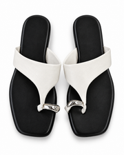 Black & Ivory Toe-Loop Flat Sandals