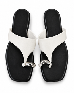 Black & Ivory Toe-Loop Flat Sandals