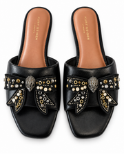 Kurt Geiger Black Embellished Bow Slide Sandals