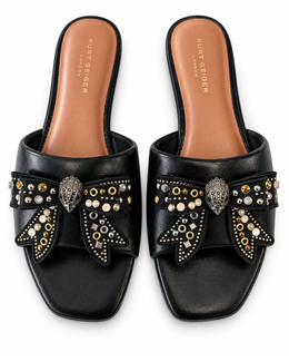 Kurt Geiger Black Embellished Bow Slide Sandals